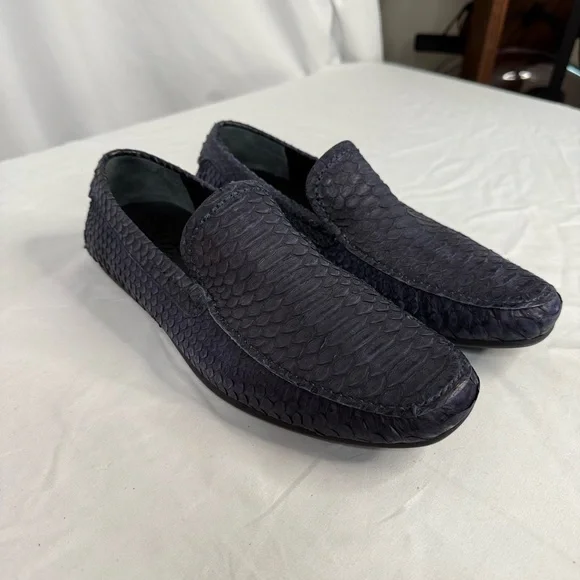 Salvatore Ferragamo Coast 4 Navy Python Loafers - Picture 4 of 11